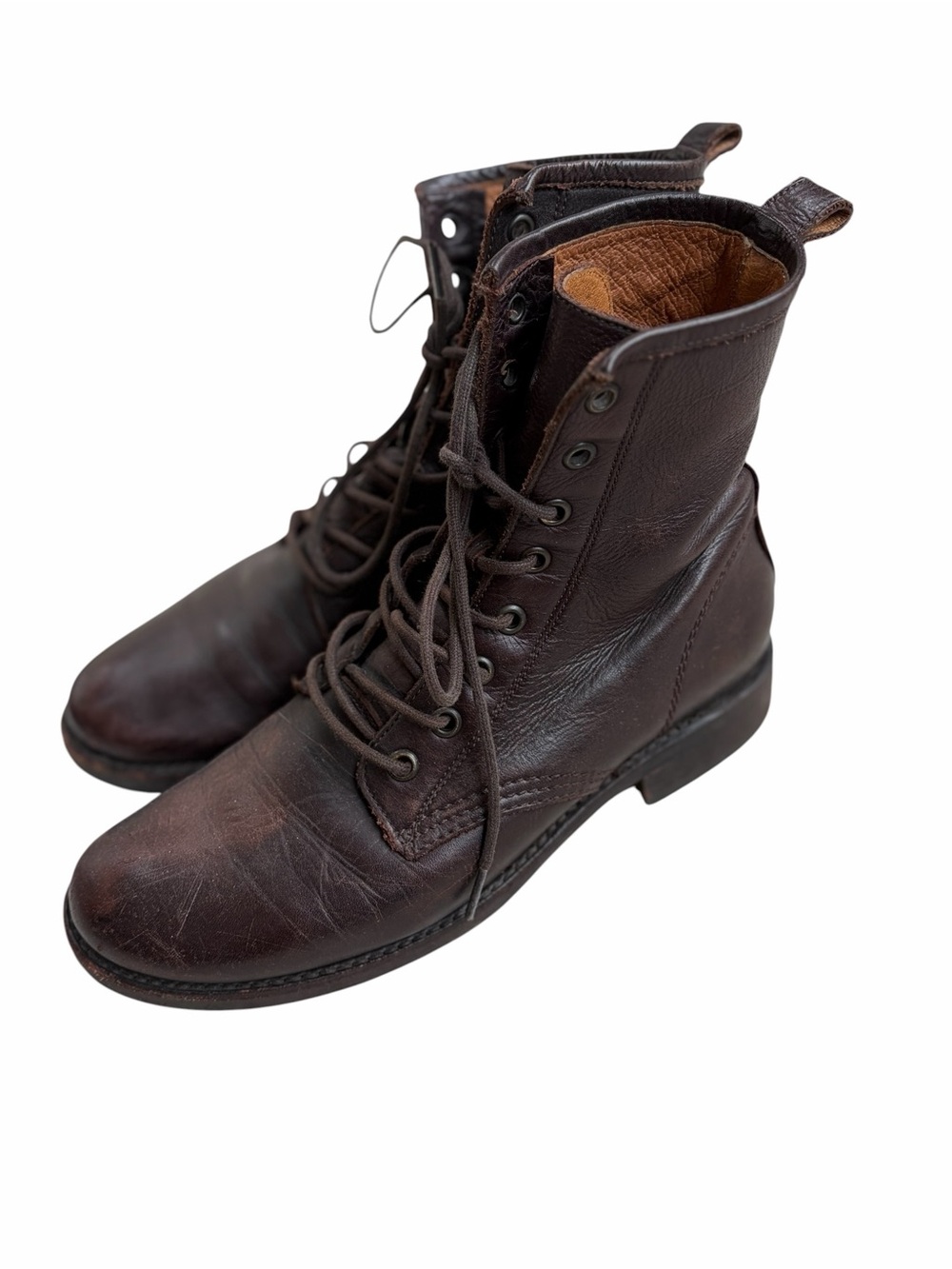 Frye Dark Vanessa Brown Leather Lace-Up Combat Boots size 8